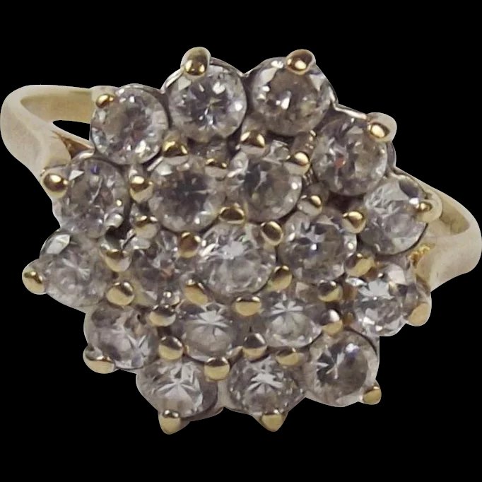 9ct Yellow Gold Cubic Zirconia Cluster Ring UK Size N US 6 ½