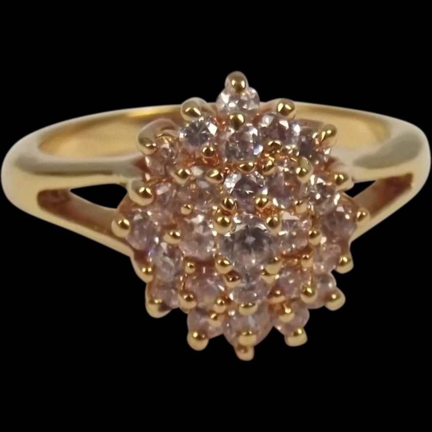 9ct Yellow Gold Cubic Zirconia Cluster Ring UK Size X+ US 12