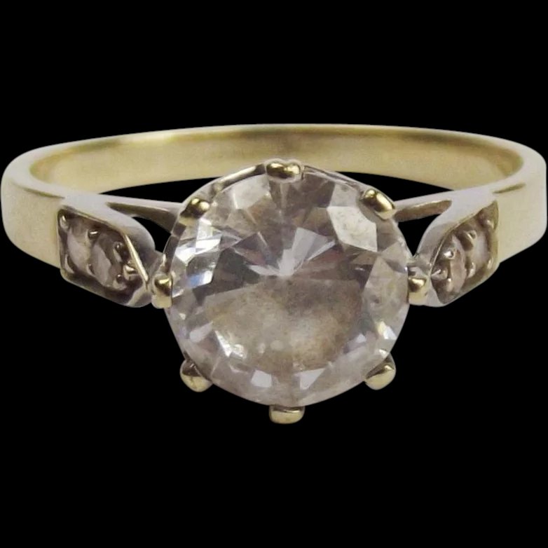 9ct Yellow Gold Cubic Zirconia Ring UK Size P+ US 7 ¾