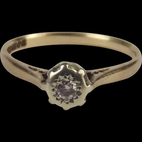 9ct Yellow Gold Diamond Solitaire Ring UK Size O US 7