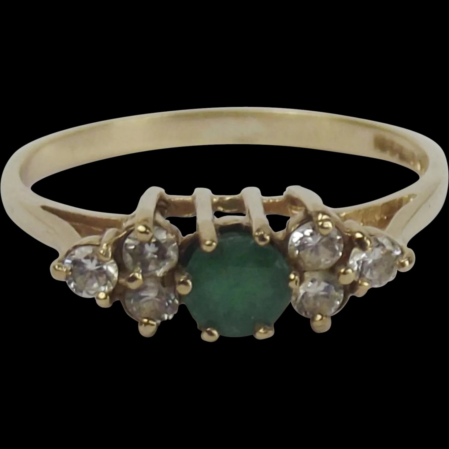 9ct Yellow Gold Emerald & Cubic Zirconia Ring UK Size O US 7