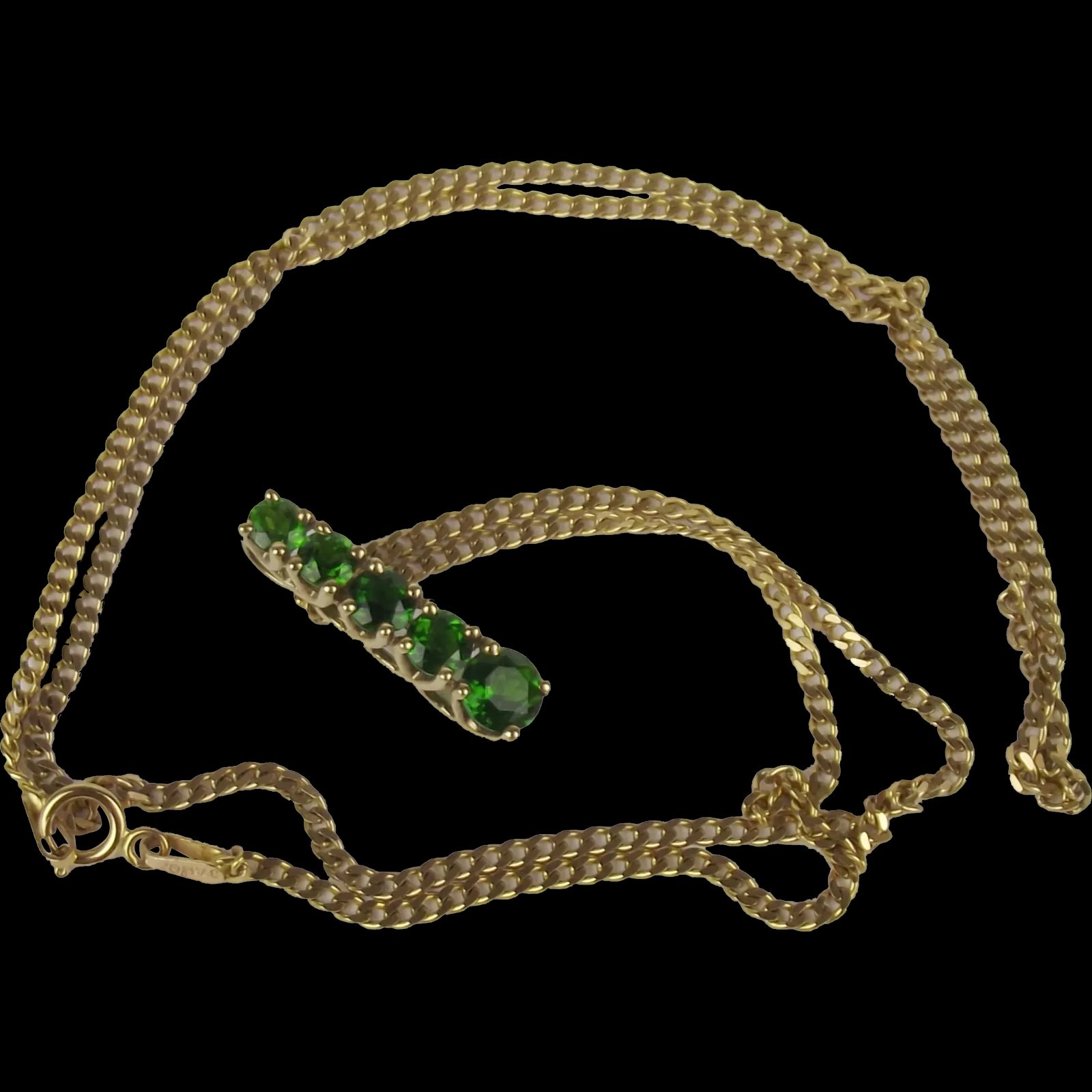 9ct Yellow Gold Five Stone Russian Diopside Pendant Necklace 20 Inches