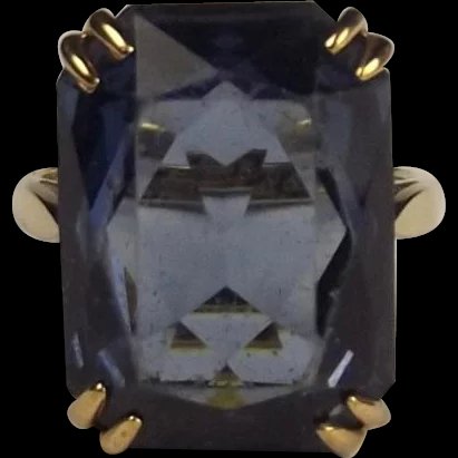 9ct Yellow Gold & Glass Ring UK Size K+ US 5 ¼