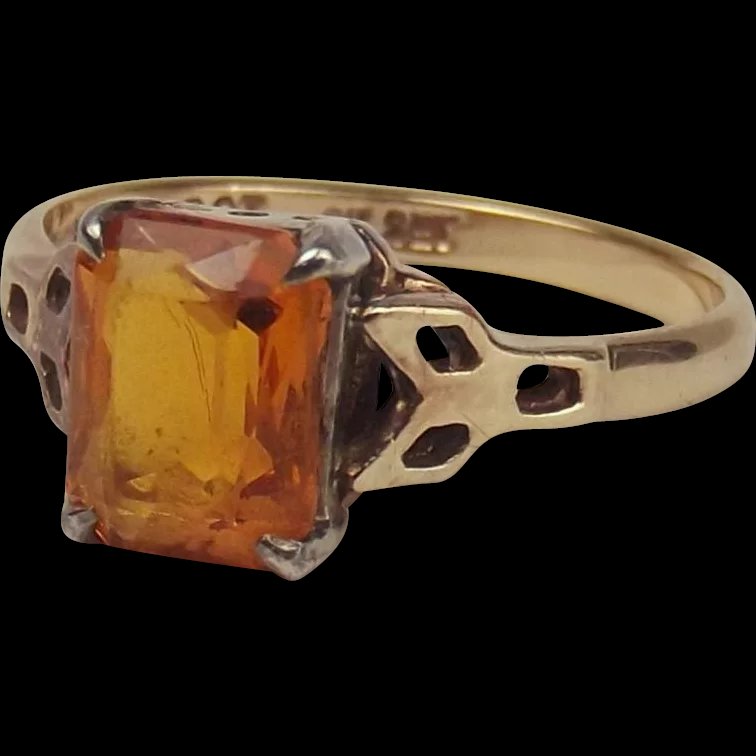 9ct Yellow Gold & Glass Ring UK Size P US 7 ½