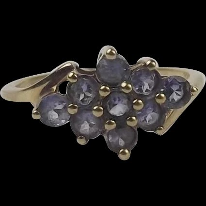 9ct Yellow Gold Iolite Cluster Ring UK Size P+ US 7 ¾