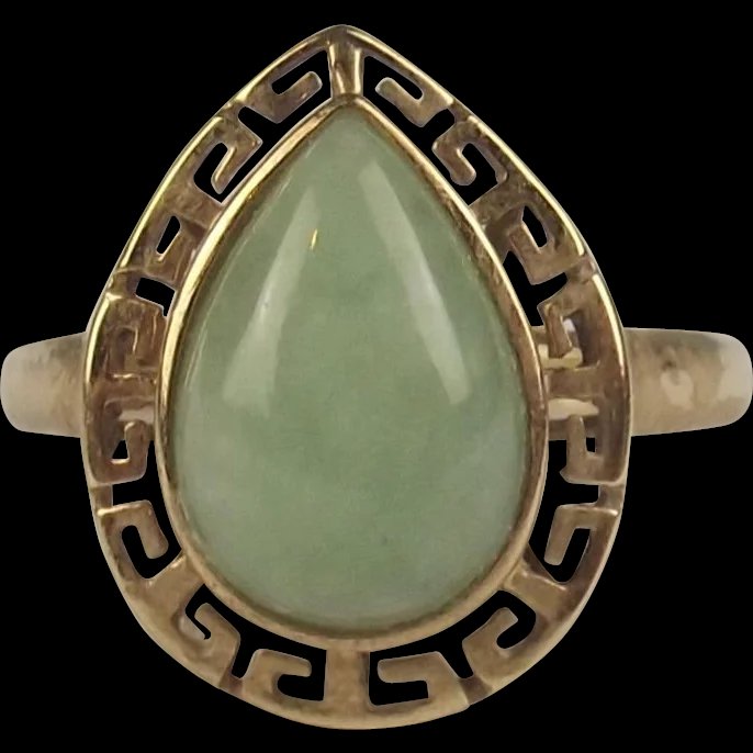 9ct Yellow Gold Jadeite Ring UK Size O+ US 7 ½