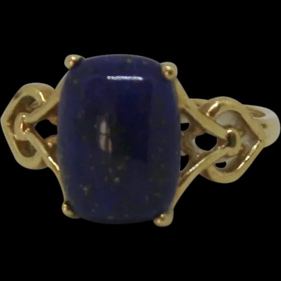 9ct Yellow Gold Lapis Lazuli Ring UK Size L US 5 ½