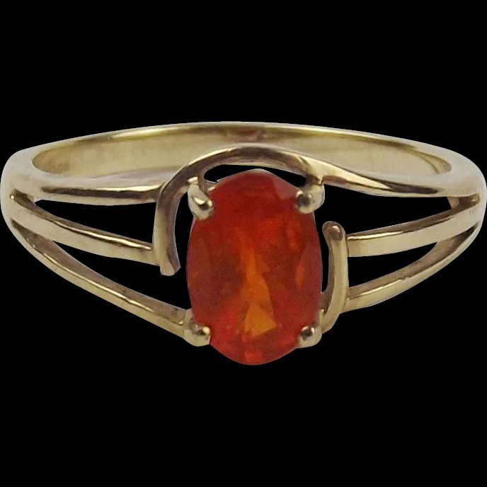 9ct Yellow Gold Orange Glass Ring UK Size N+ US 6 ¾