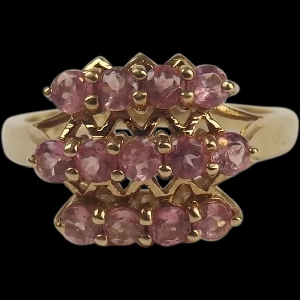 9ct Yellow Gold Pink Garnet Cluster Ring UK Size N US 6 ½
