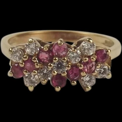9ct Yellow Gold Pink Topaz & Cubic Zirconia Cluster Ring UK Size K US 5 ¼