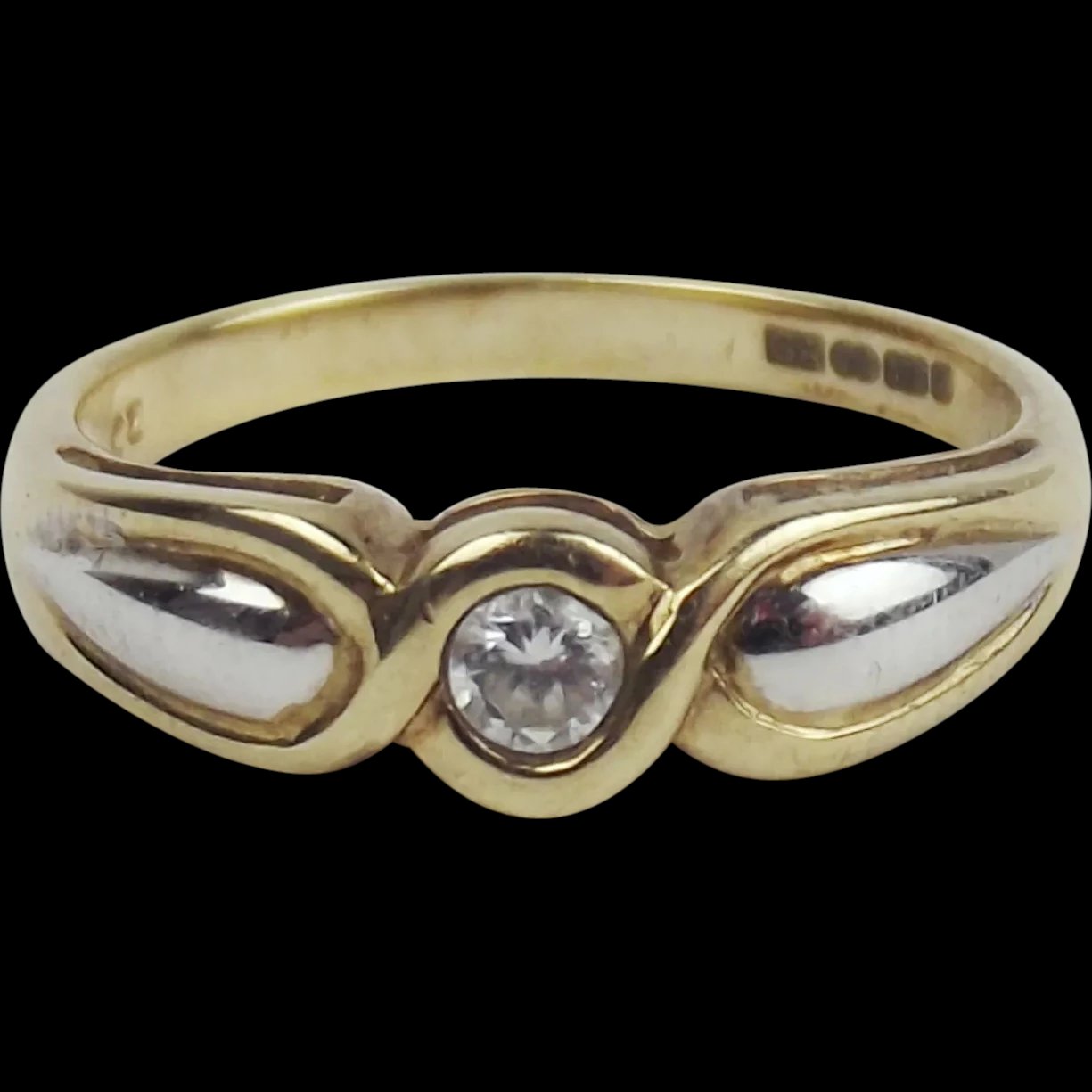 9ct Yellow Gold & Platinum Cubic Zirconia Ring UK Size P+ US 7 ¾