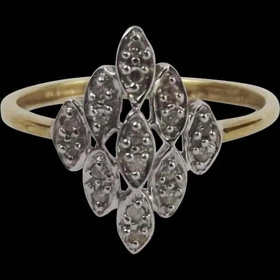 9ct Yellow Gold & Platinum Diamond Cluster Ring UK Size L+ US 6