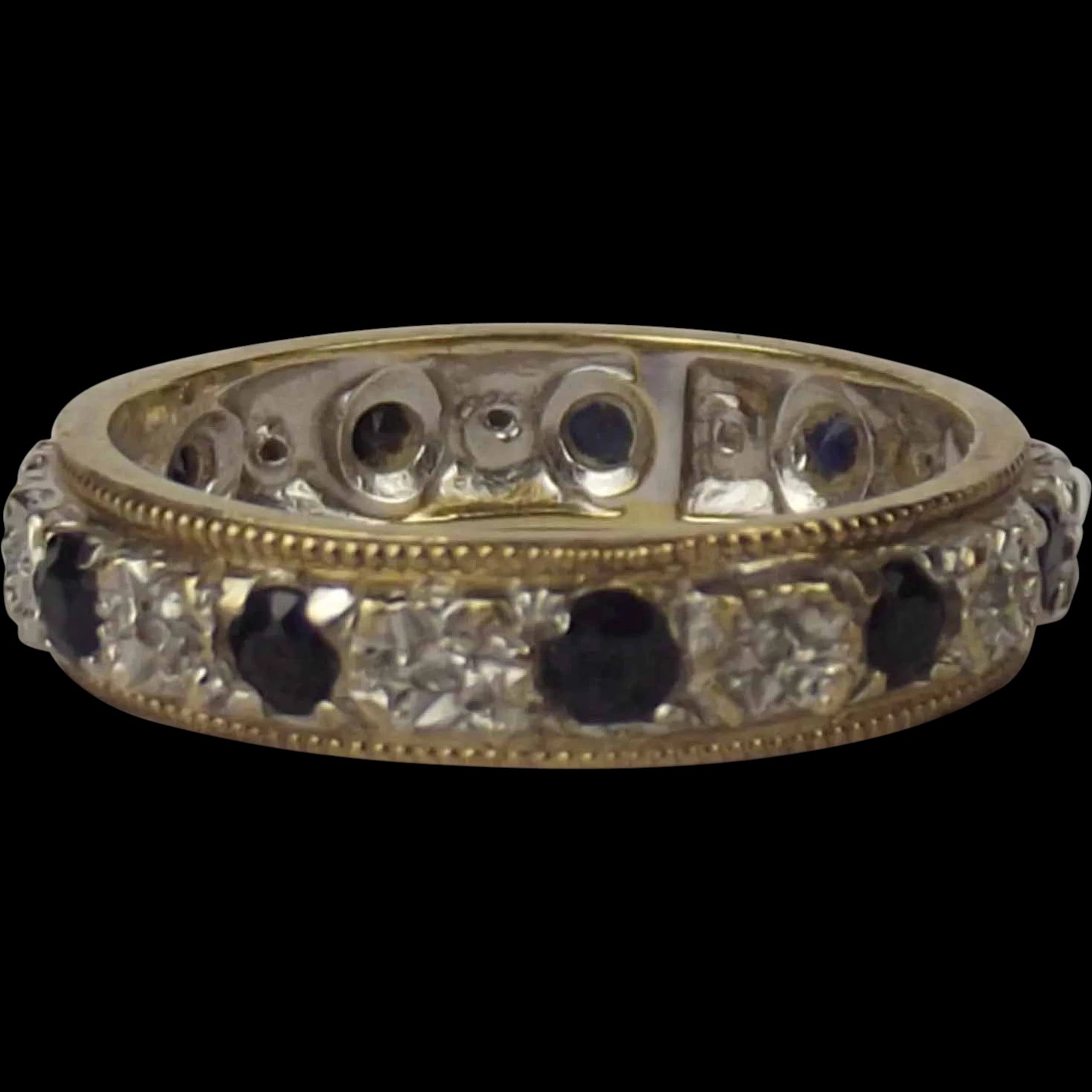 9ct Yellow Gold & Platinum Sapphire & Diamond Eternity Ring UK Size N US 6 ½