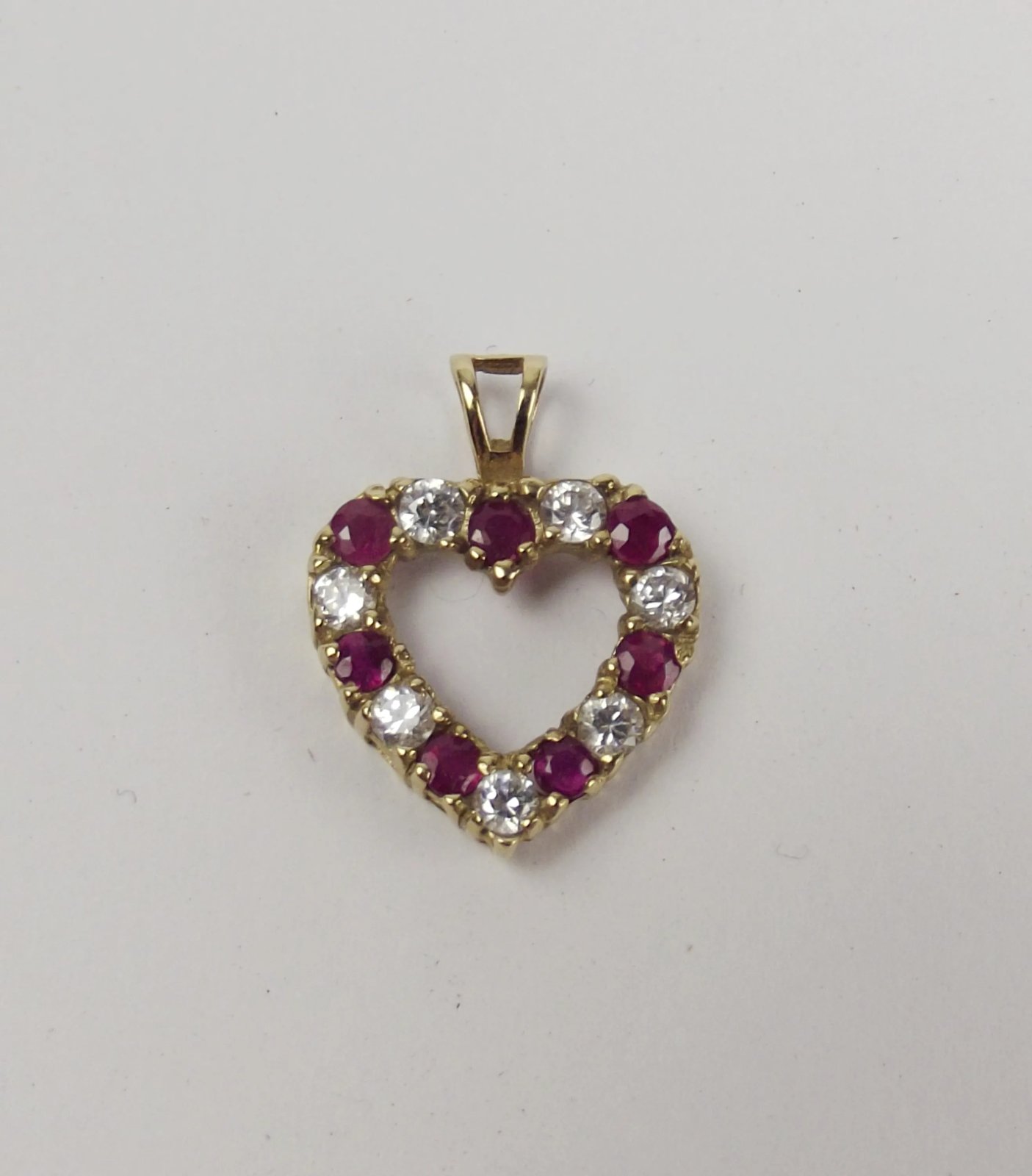 9ct Yellow Gold Ruby & Cubic Zirconia Heart Shaped Pendant
