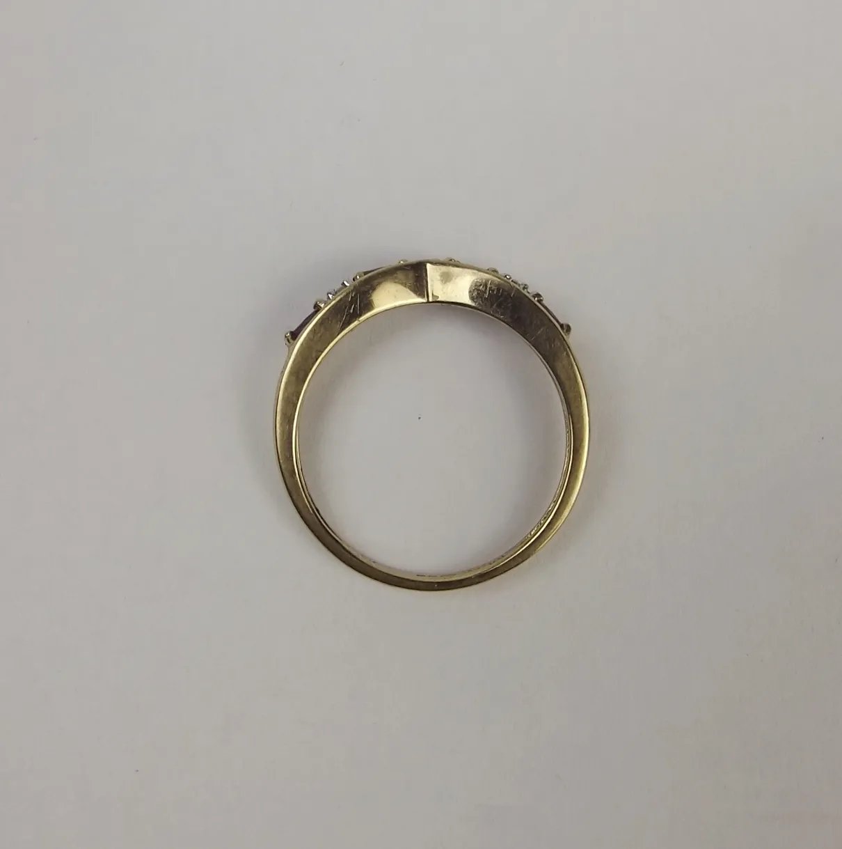 9ct Yellow Gold Ruby & Diamond Wishbone Ring UK Size M+ US 6 ¼