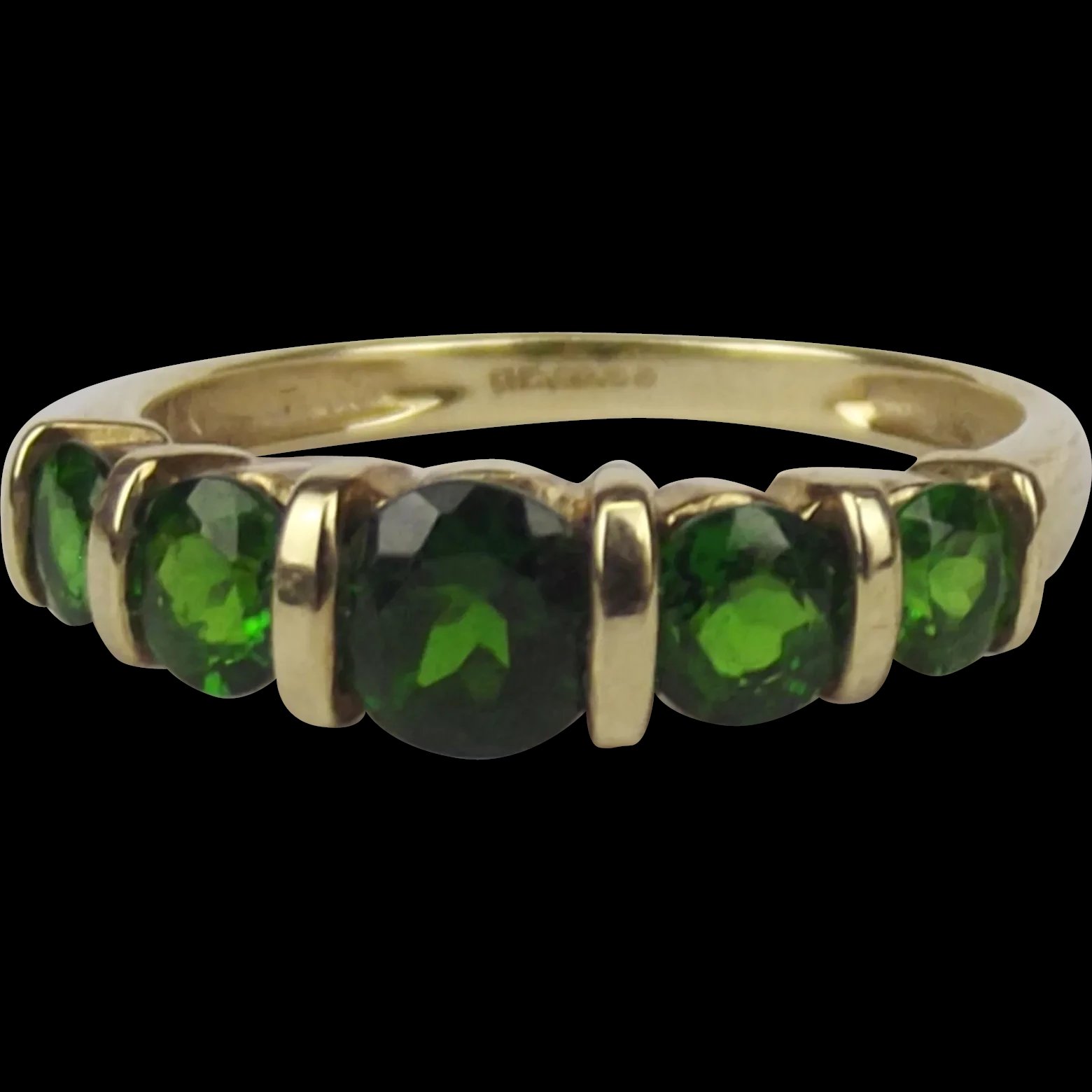 9ct Yellow Gold Russian Diopside Five Stone Ring UK Size N US 6 ½