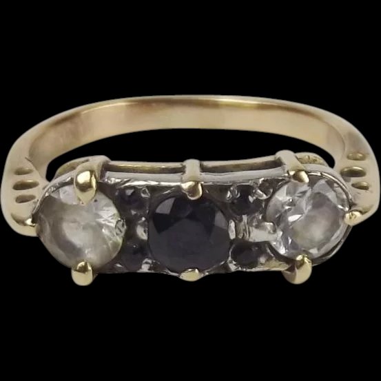 9ct Yellow Gold Sapphire & Aquamarine Ring UK Size T+ US 10