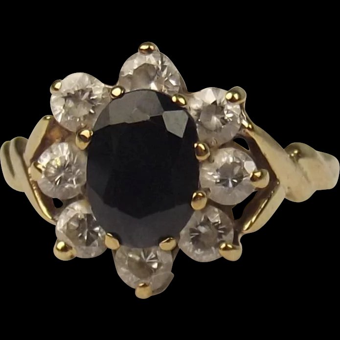 9ct Yellow Gold Sapphire & C Z Flower Head Ring UK Size J US 4 ¾