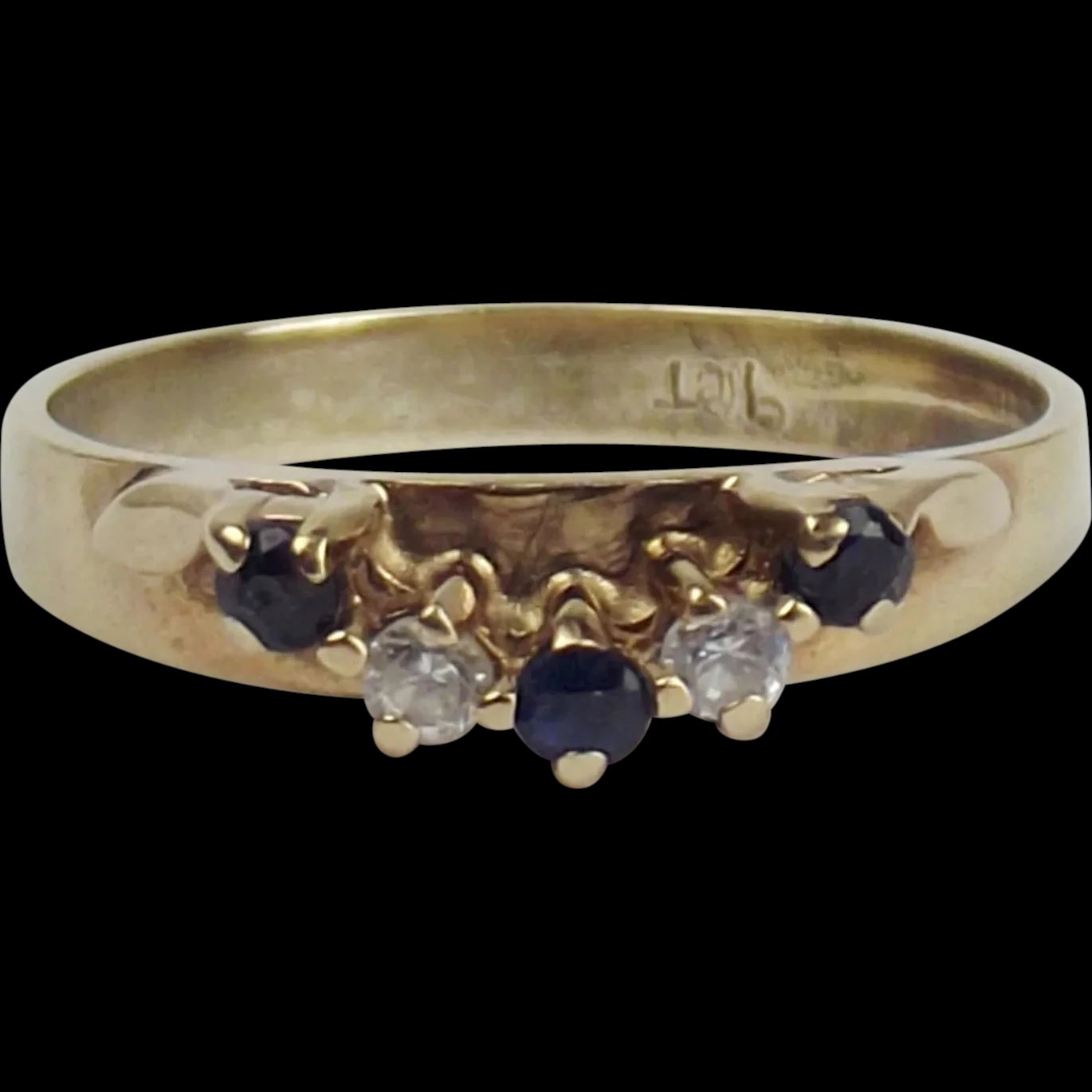 9ct Yellow Gold Sapphire & Cubic Zirconia Ring UK Size M+ US 6 ¼