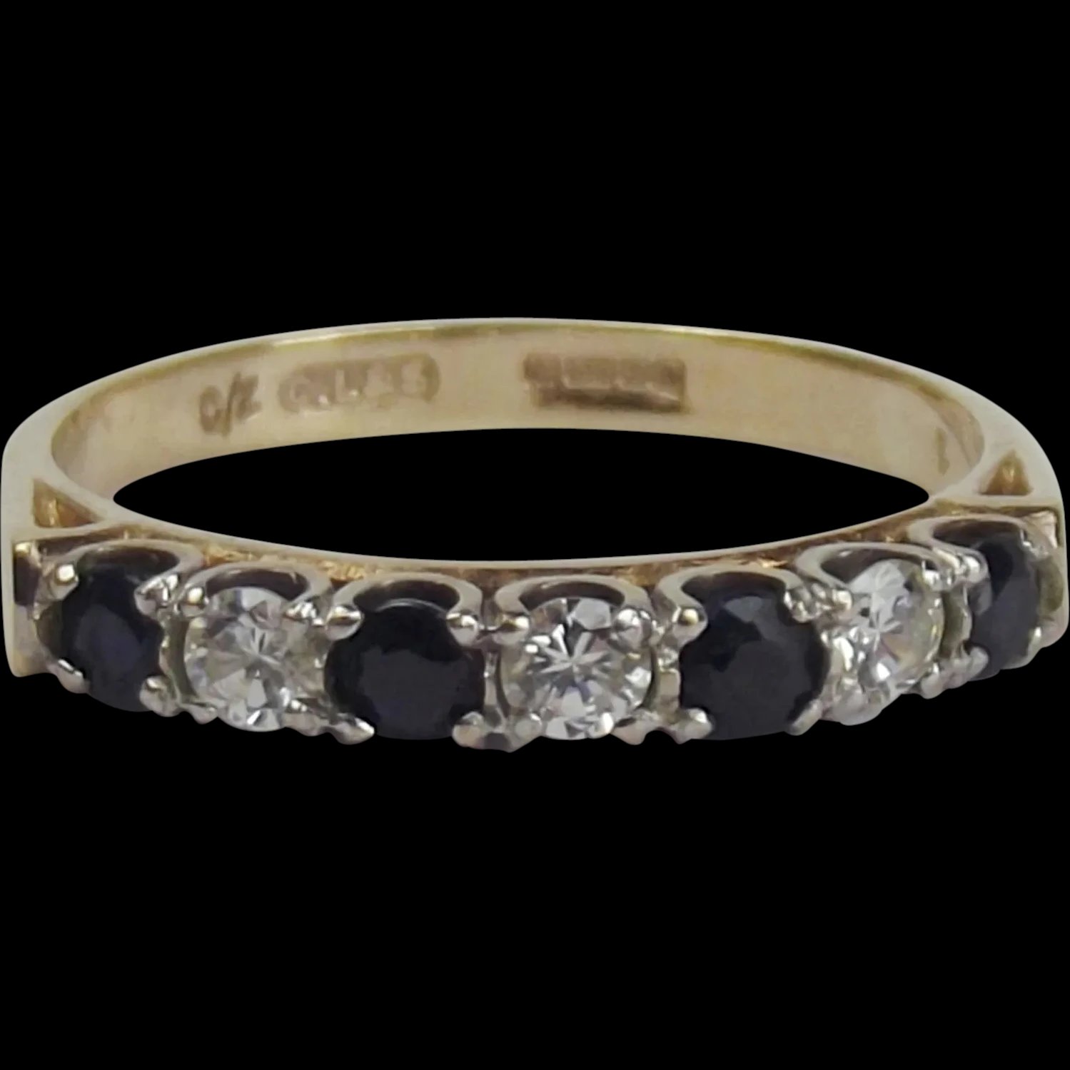 9ct Yellow Gold Sapphire & Cubic Zirconia Ring UK Size P+ US 7 ¾