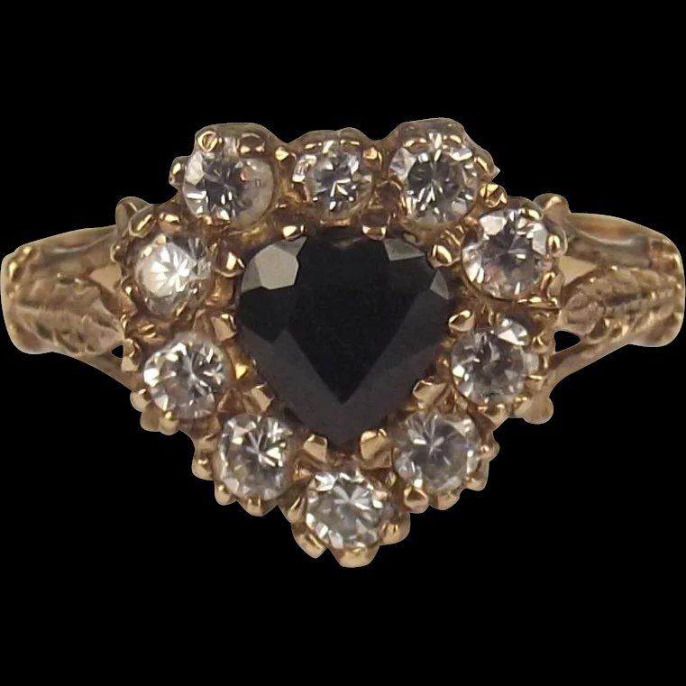 9ct Yellow Gold Sapphire & Cubic Zirconia Ring UK Size M US 6 ¼