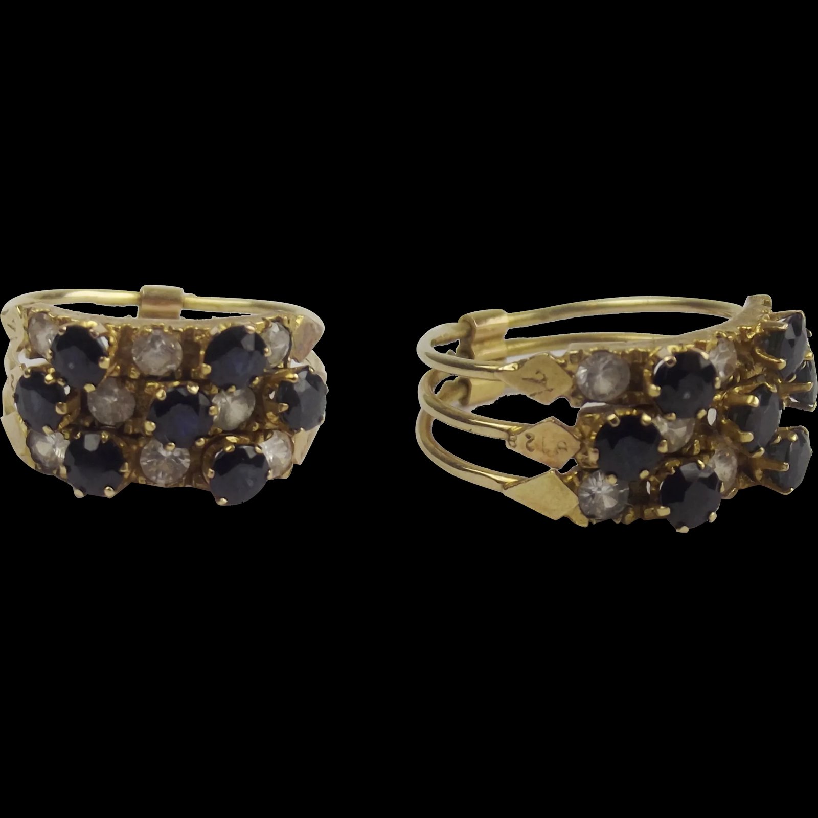 9ct Yellow Gold Sapphire & Cubic Zirconia Three Band Harem Ring UK Size L+ US 6