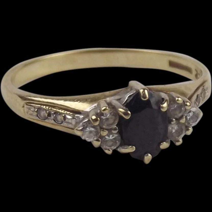 9ct Yellow Gold Sapphire & Cubic Zirconia Ring UK Size P US 7 ½