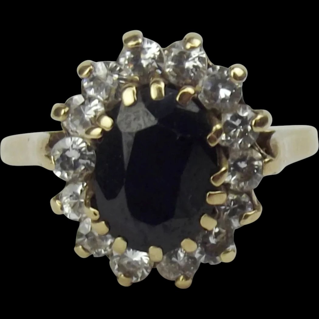 9ct Yellow Gold Sapphire & Cubic Zirconia Flower Head Ring UK Size J US 4 ¾