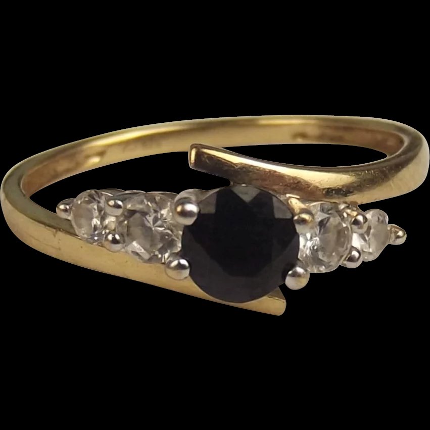 9ct Yellow Gold Sapphire & Cubic Zirconia Ring UK Size M US 6 ¼