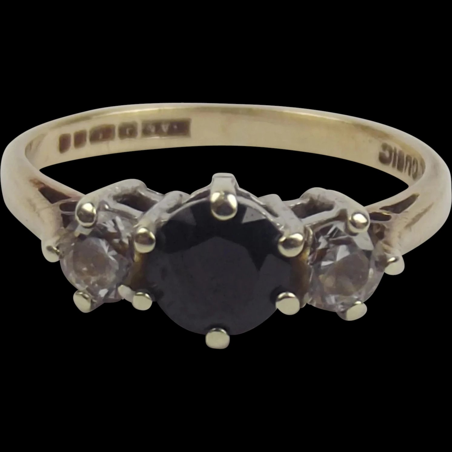 9ct Yellow Gold Sapphire & Cubic Zirconia Ring UK Size N US 6 ½