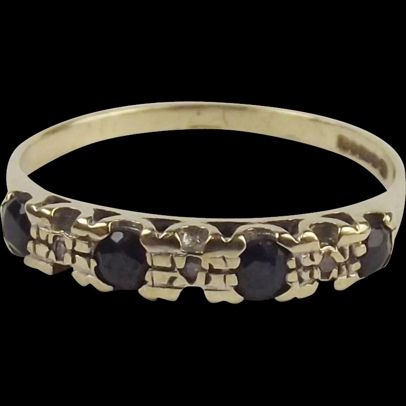 9ct Yellow Gold Sapphire & Diamond Ring UK Size N US 6 ½