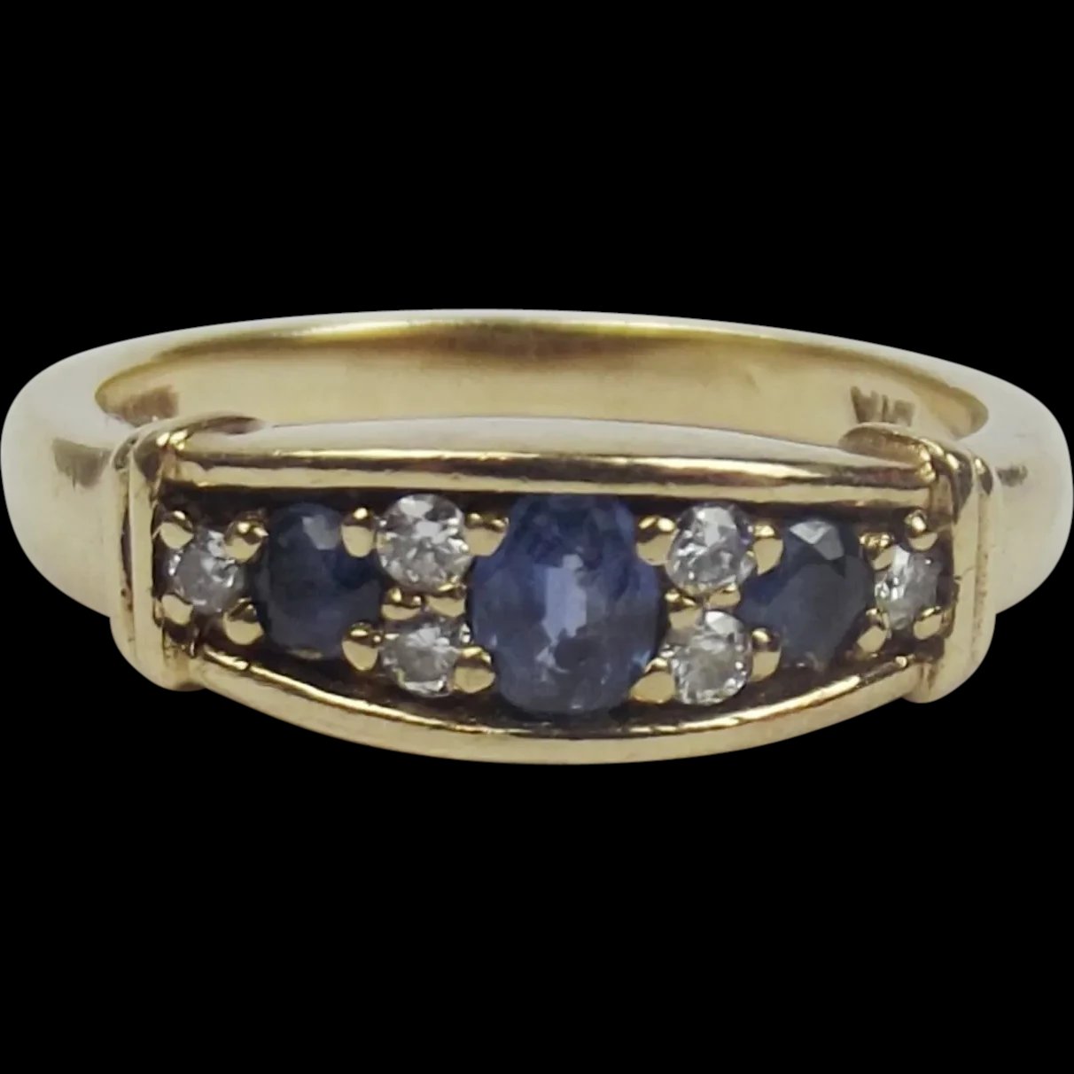 9ct Yellow Gold Sapphire & Diamond Ring UK Size N+ US 6 ¾