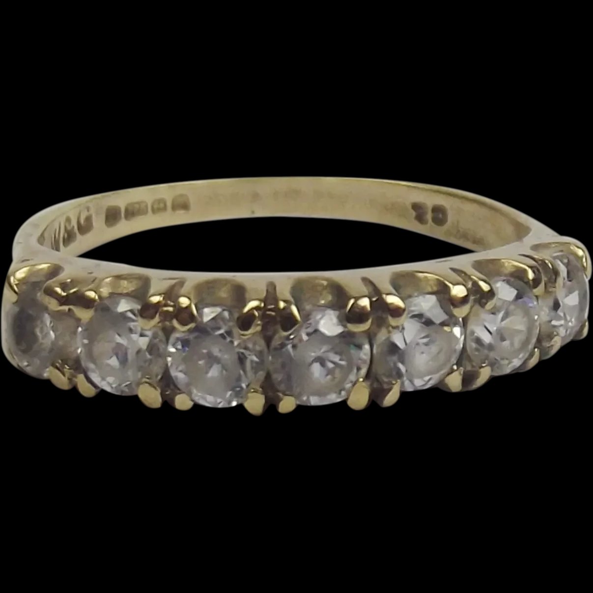 9ct Yellow Gold Seven Stone Cubic Zirconia Ring UK Size K+ US 5 ½