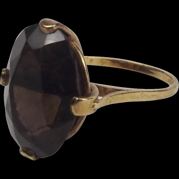 9ct Yellow Gold Smokey Quartz Ring UK Size L US 5 ½