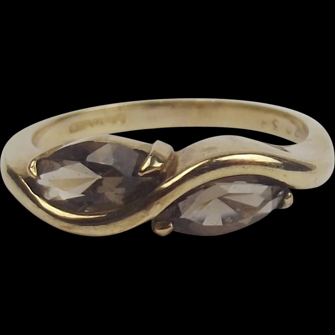 9ct Yellow Gold Smokey Quartz Ring UK Size N US 6 ½ 1982