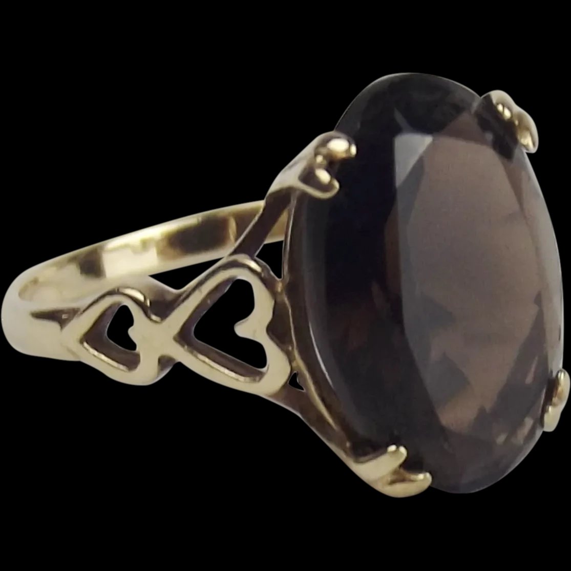 9ct Yellow Gold Smoky Quartz Ring UK Size L US 5 ½