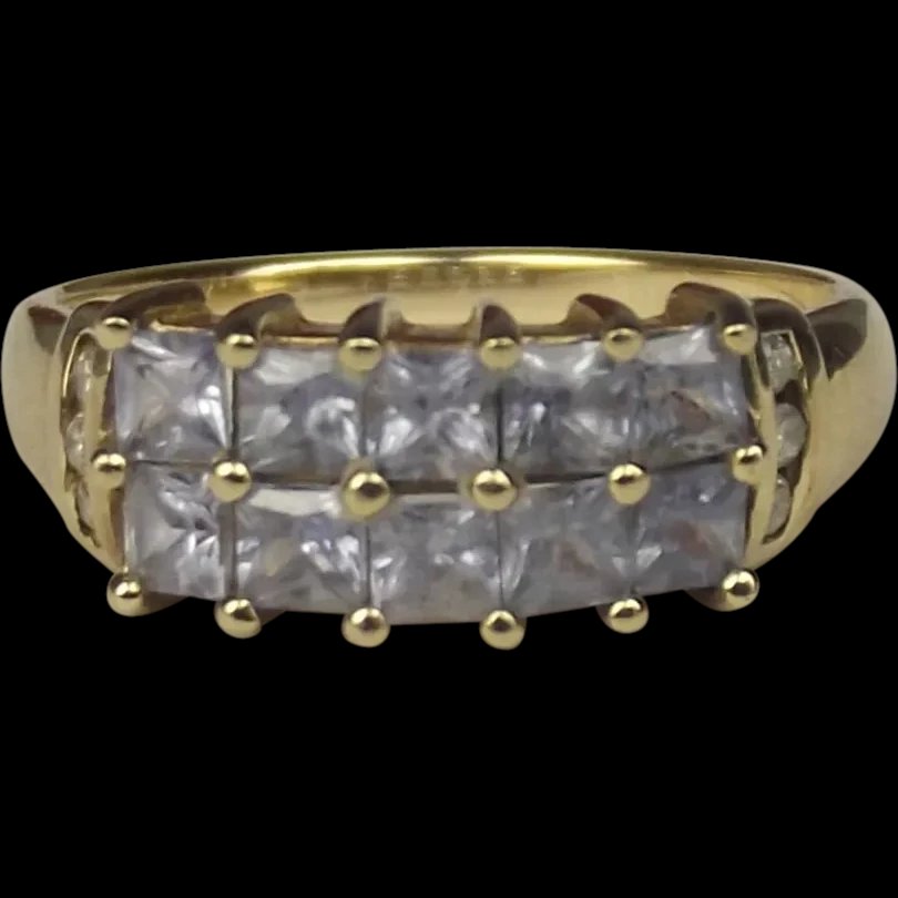 9ct Yellow Gold Topaz & Diamond Cluster Ring UK Size N US 6 ½