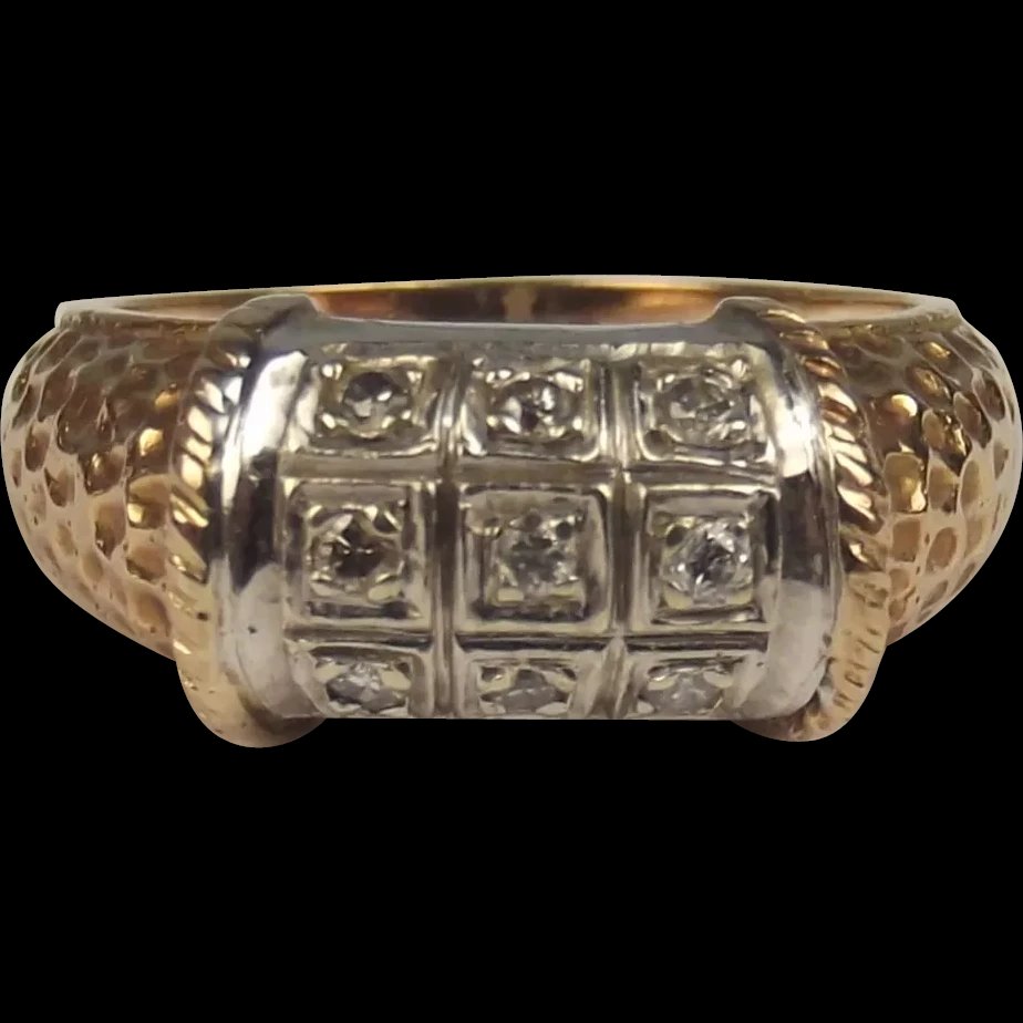 9ct Yellow & White Gold Diamond Ring UK Size M+ US 6 ¼