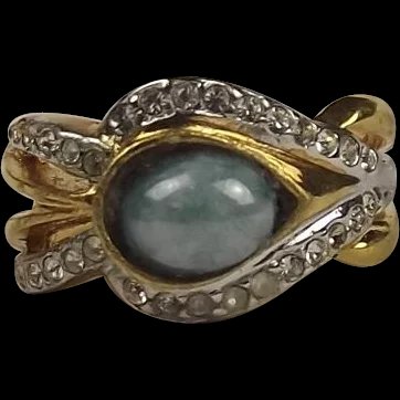 9ct Yellow & White Gold Zirconia & Blue Agate Ring UK Size R+ US 9