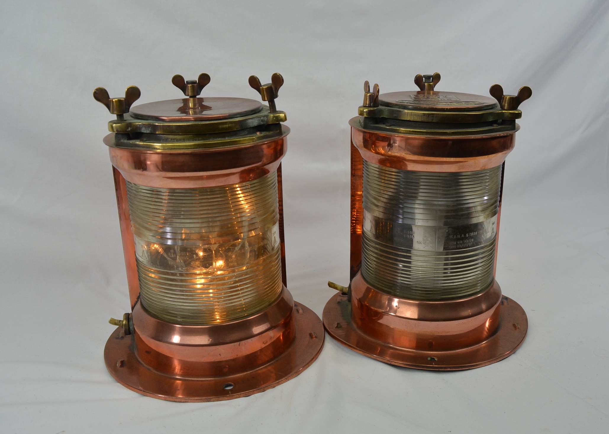 A Pair of 19th Century Brass Ships Lights By Seahorse
