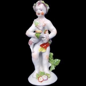 An English Bow Porcelain Figure Of A Putti Holding A Lamb, c.1760