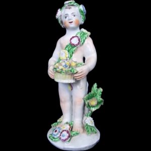 An English Bow Porcelain Figure Of A Putti Holding Basket With Flowers, c.1760 #2
