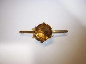 Antique 9 Ct Yellow Gold and 9 Carat Citrine Bar Brooch, 6.7g