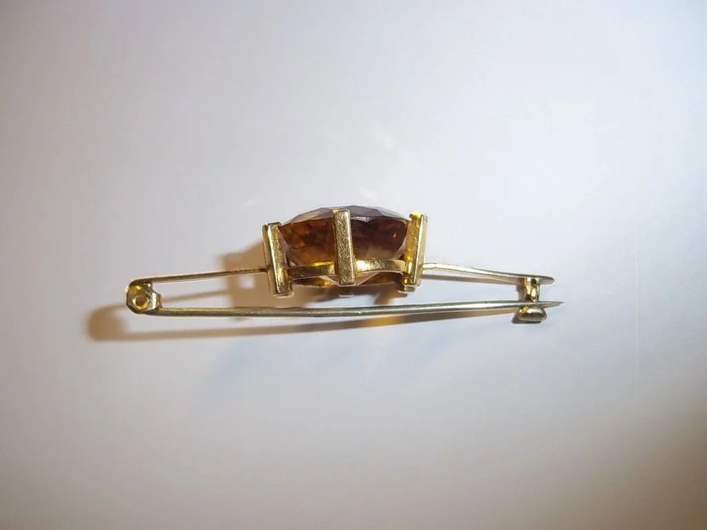 Antique 9 Ct Yellow Gold and 9 Carat Citrine Bar Brooch, 6.7g - Image 2