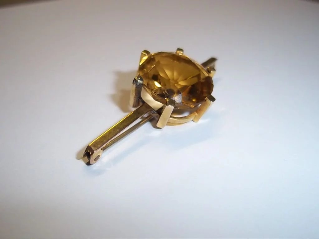 Antique 9 Ct Yellow Gold and 9 Carat Citrine Bar Brooch, 6.7g - Image 3