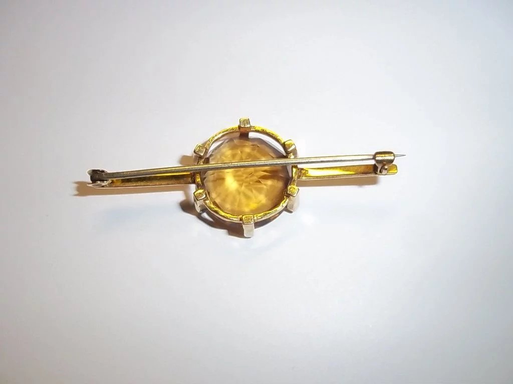 Antique 9 Ct Yellow Gold and 9 Carat Citrine Bar Brooch, 6.7g - Image 4