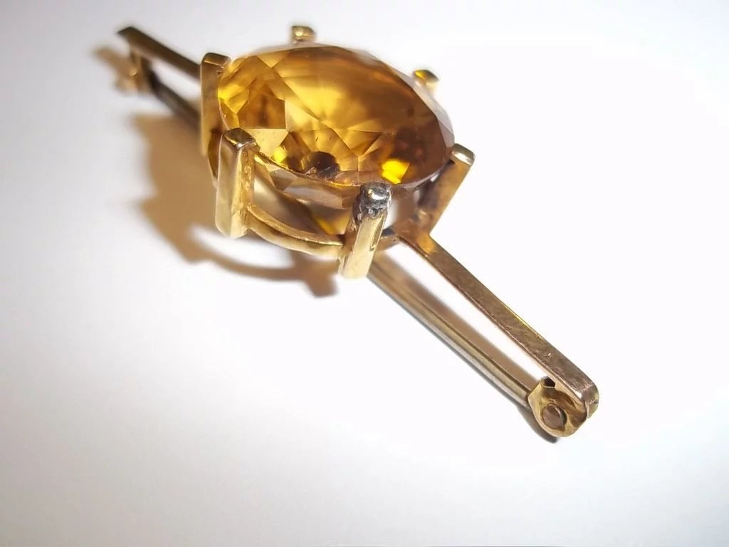 Antique 9 Ct Yellow Gold and 9 Carat Citrine Bar Brooch, 6.7g - Image 5
