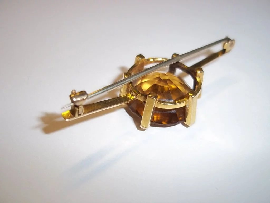 Antique 9 Ct Yellow Gold and 9 Carat Citrine Bar Brooch, 6.7g - Image 6
