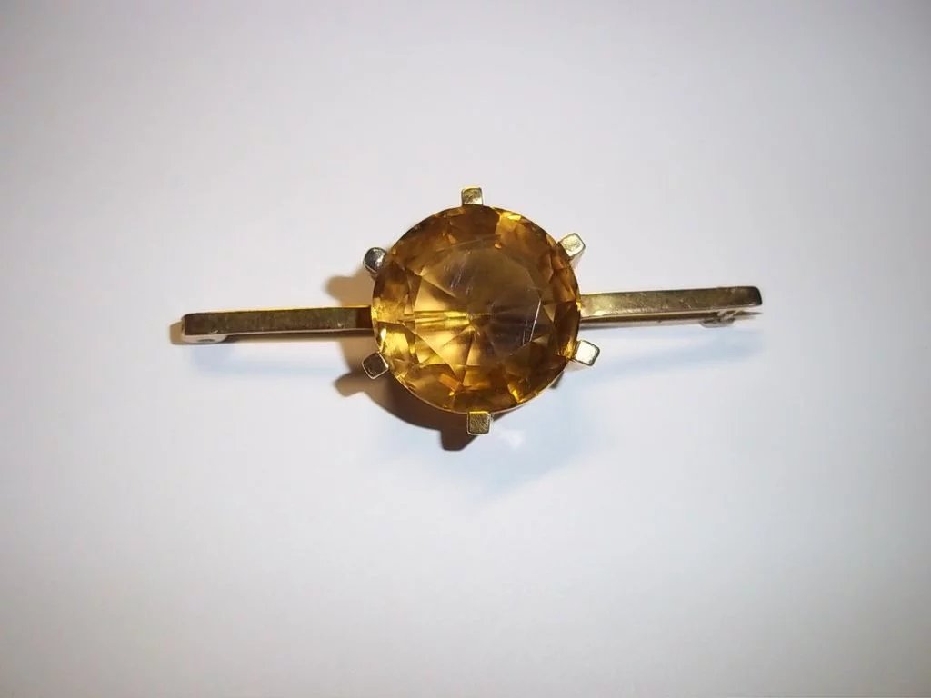 Antique 9 Ct Yellow Gold and 9 Carat Citrine Bar Brooch, 6.7g - Image 7