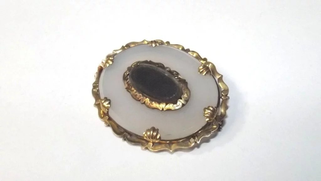 Antique Victorian 9 Ct Gold Agate Mourning Brooch - Image 3